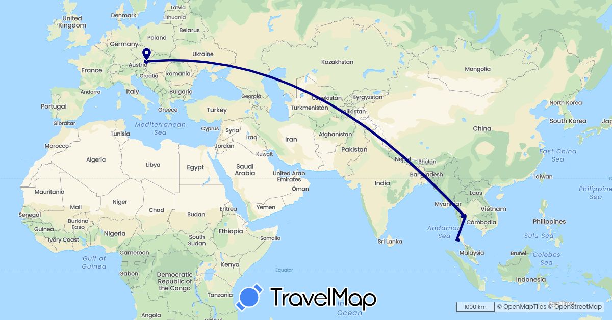 TravelMap itinerary: driving in Austria, Thailand (Asia, Europe)